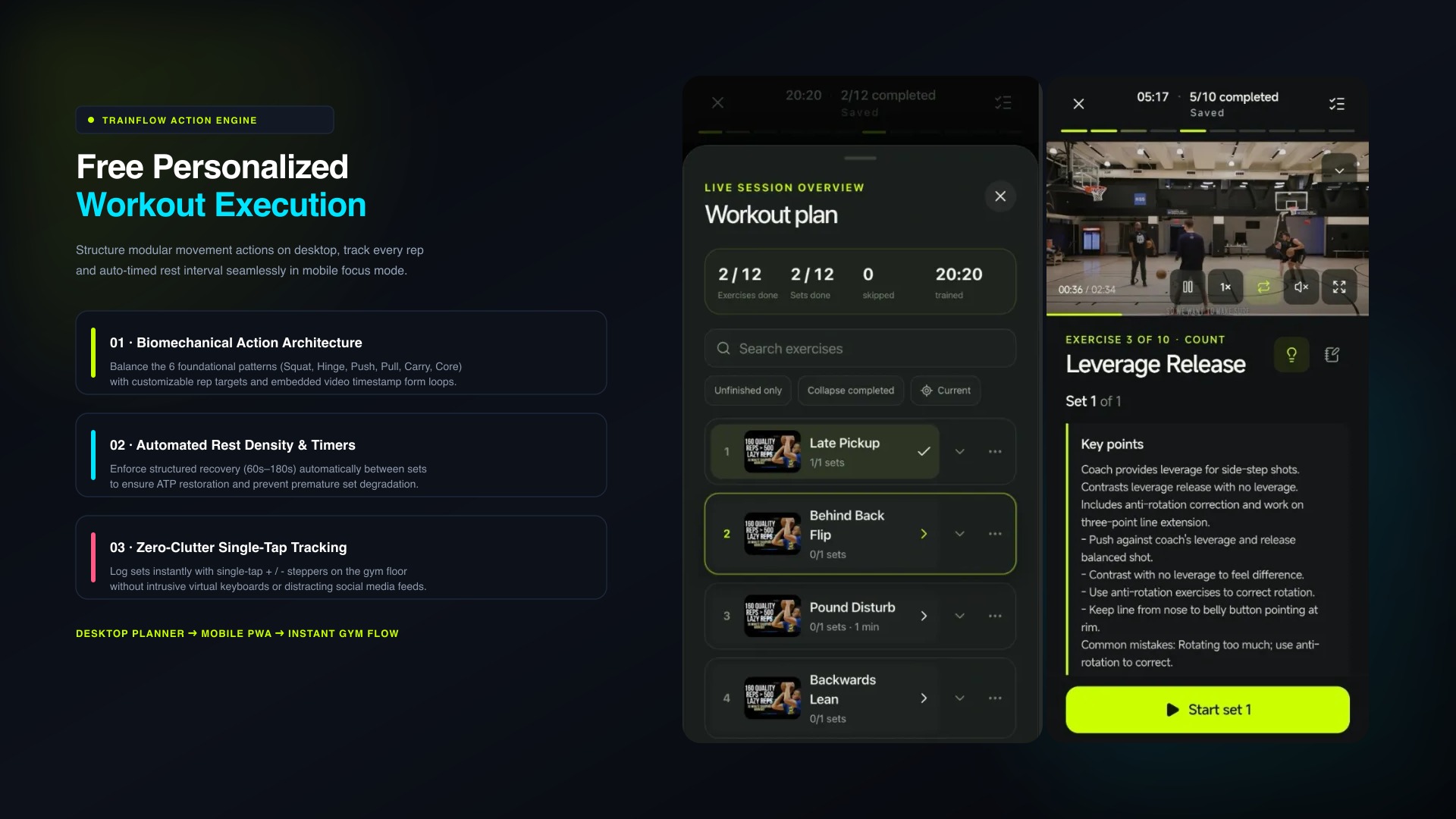TrainFlow free personalized workout plan desktop routine editor synchronizing with mobile PWA focus tracker