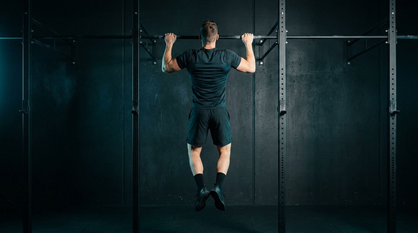 Athlete executing a strict hollow-body pull-up in a personalized exercise plan free