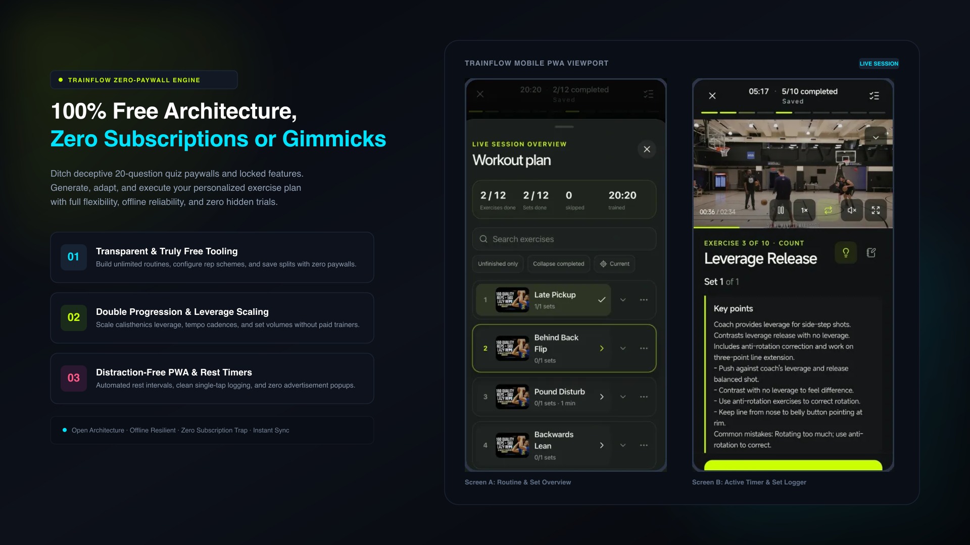TrainFlow personalized exercise plan free desktop builder synchronizing with mobile PWA focus tracker