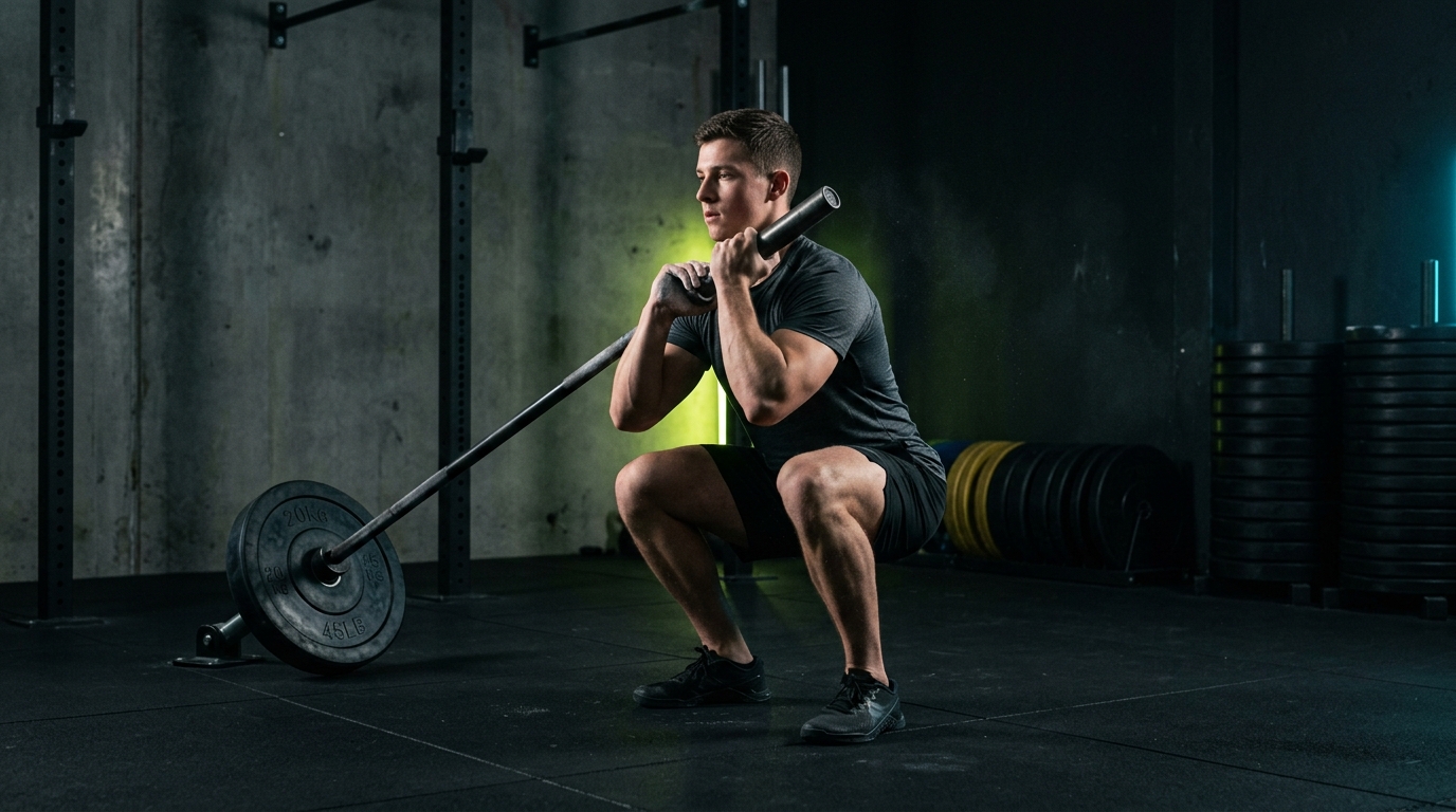 Athlete performing a textbook barbell landmine squat with neutral spine in a workout plan personalized