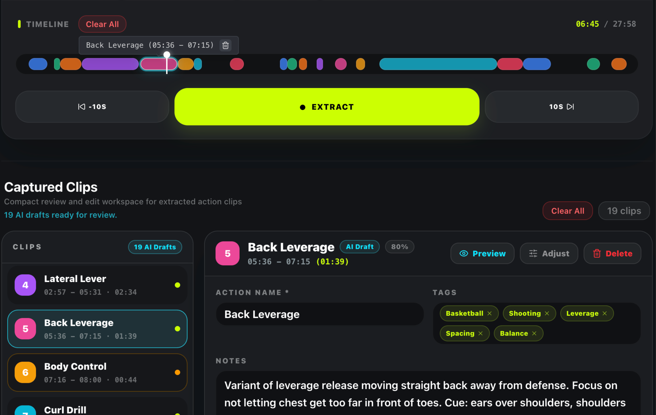 TrainFlow video clip extraction workspace