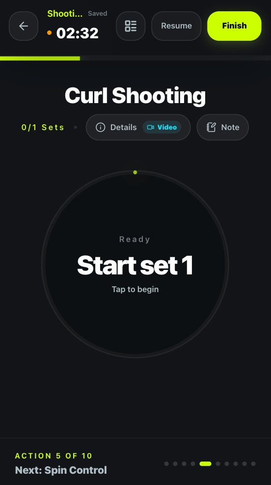 TrainFlow Mobile Focus Mode with full-screen rest countdown timer and single tap set completion
